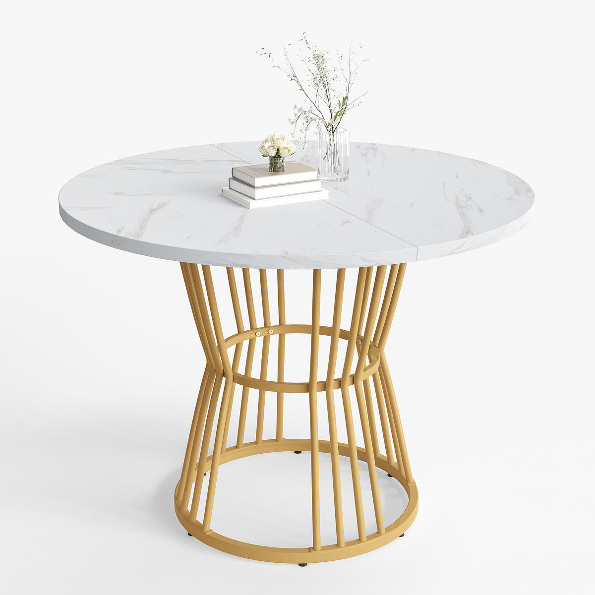 ESSTISCH 100 cm rund weiß mit MDF-Tischplatte und modernem Marmormuster - Weiß, Holzwerkstoff (100/100/75cm) - OKWISH