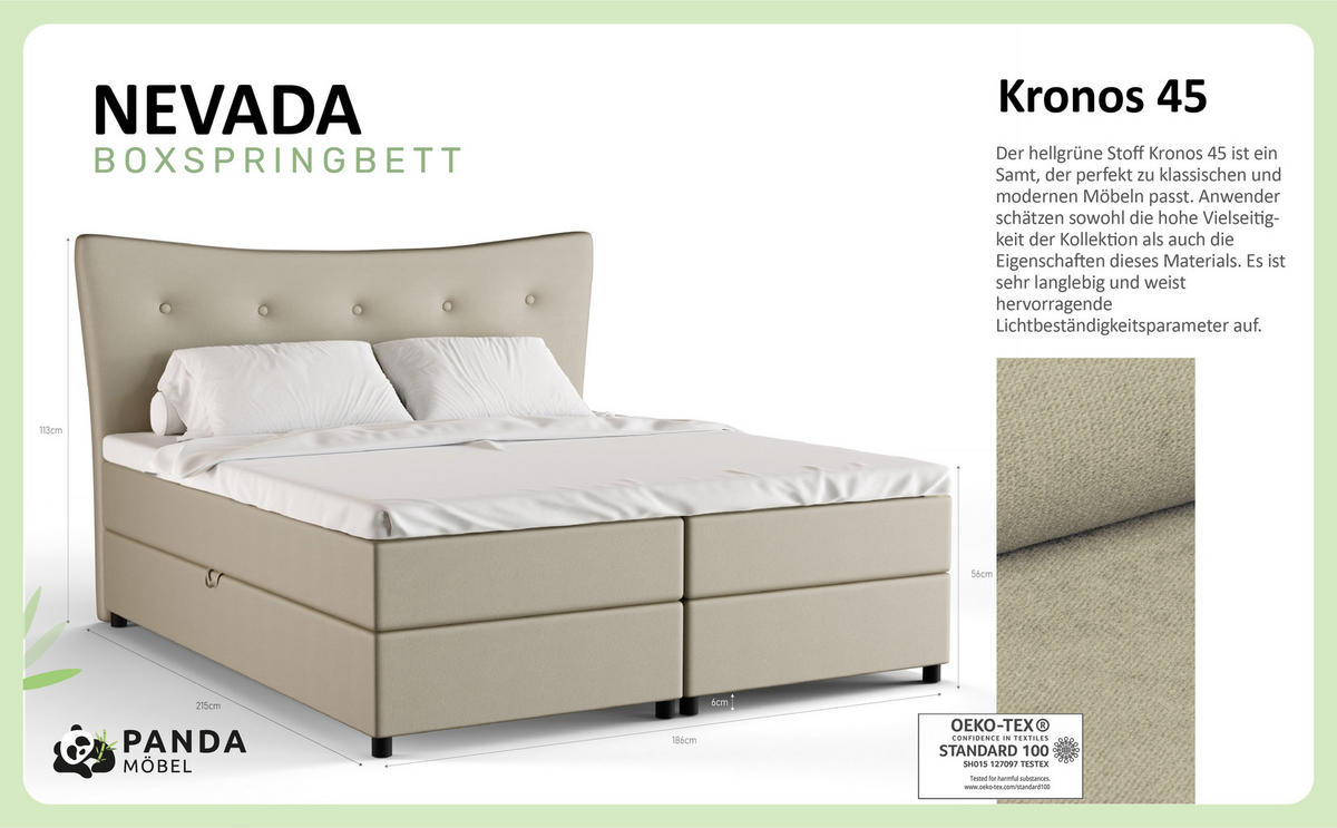 BOXBETT Nevada 180 x 200 cm Doppelbett mit hochwertiger Bonell-Matratze und Topper - ecru - Ecru, Holz (180/200cm) - Panda Möbel