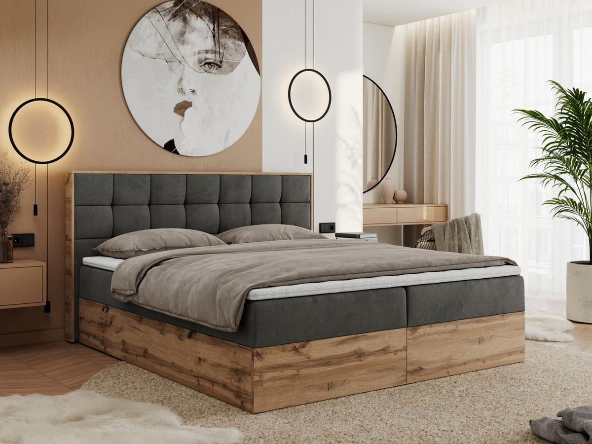BOXBETT ALBERO 1 - 140/200 Dunkelgrau Velvet - H4 - Dunkelgrau, Holz/Textil (140/200cm) - MKS