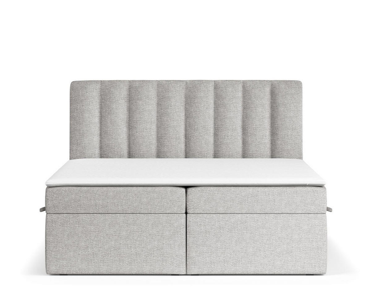 BOXBETT Novento Grau Beige 140/200 cm mit Matratze und Topper - Beige/Schwarz, Holz/Holzwerkstoff (140/200cm) - Maison de Reve