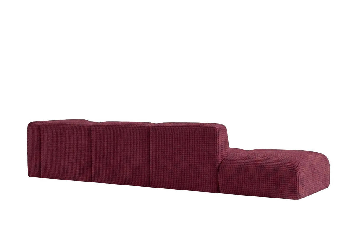 ECKSOFA L-Form mit Hocker, Chenille-Stoff Cremona, Rotwein, Links, GRETA - Weinrot, Holz (386/179cm) - Kaiser Möbel