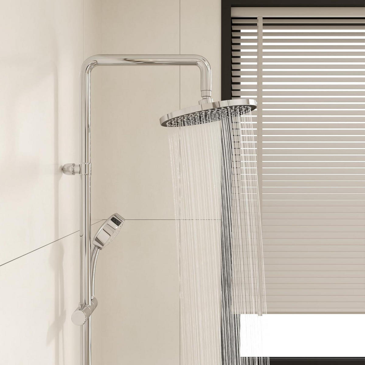 DUSCHKOPF Regendusche 25 cm Schwarz+Chrome Wassersparend Anti-Kalk - Silberfarben, Metall (26/12.7/26cm)