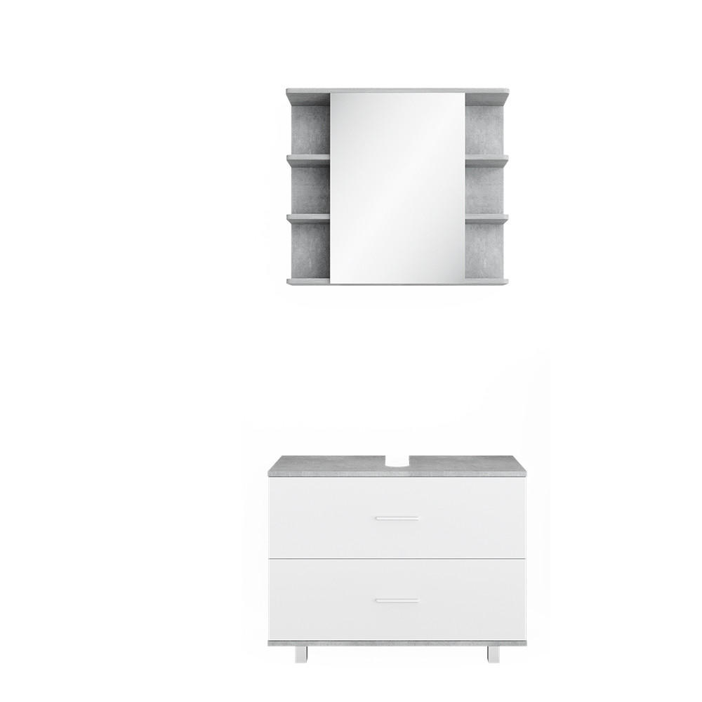 BADMÖBEL-SET Ilias Beton/Weiß 2 Teile, Unterschrank 80 cm - Weiß/Grau, Holzwerkstoff (80.2/60.8/33cm) - Vicco