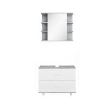 BADMÖBEL-SET Ilias Beton/Weiß 2 Teile, Unterschrank 80 cm - Weiß/Grau, Holzwerkstoff (80.2/60.8/33cm) - Vicco