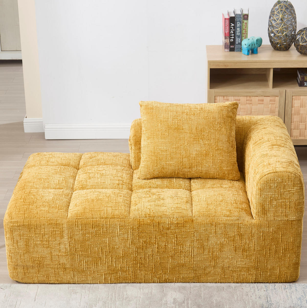 SOFA mit Chaiselongue 158 x 90 cm Chenille Gelb - Gelb, Kunststoff (90/60/158cm) - Meubliv