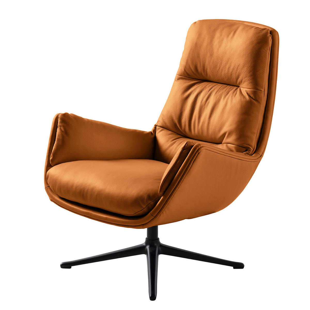 SESSEL mit Kreuzfuß - Cognac/Schwarz, Leder/Metall (83/95/97cm) - home24