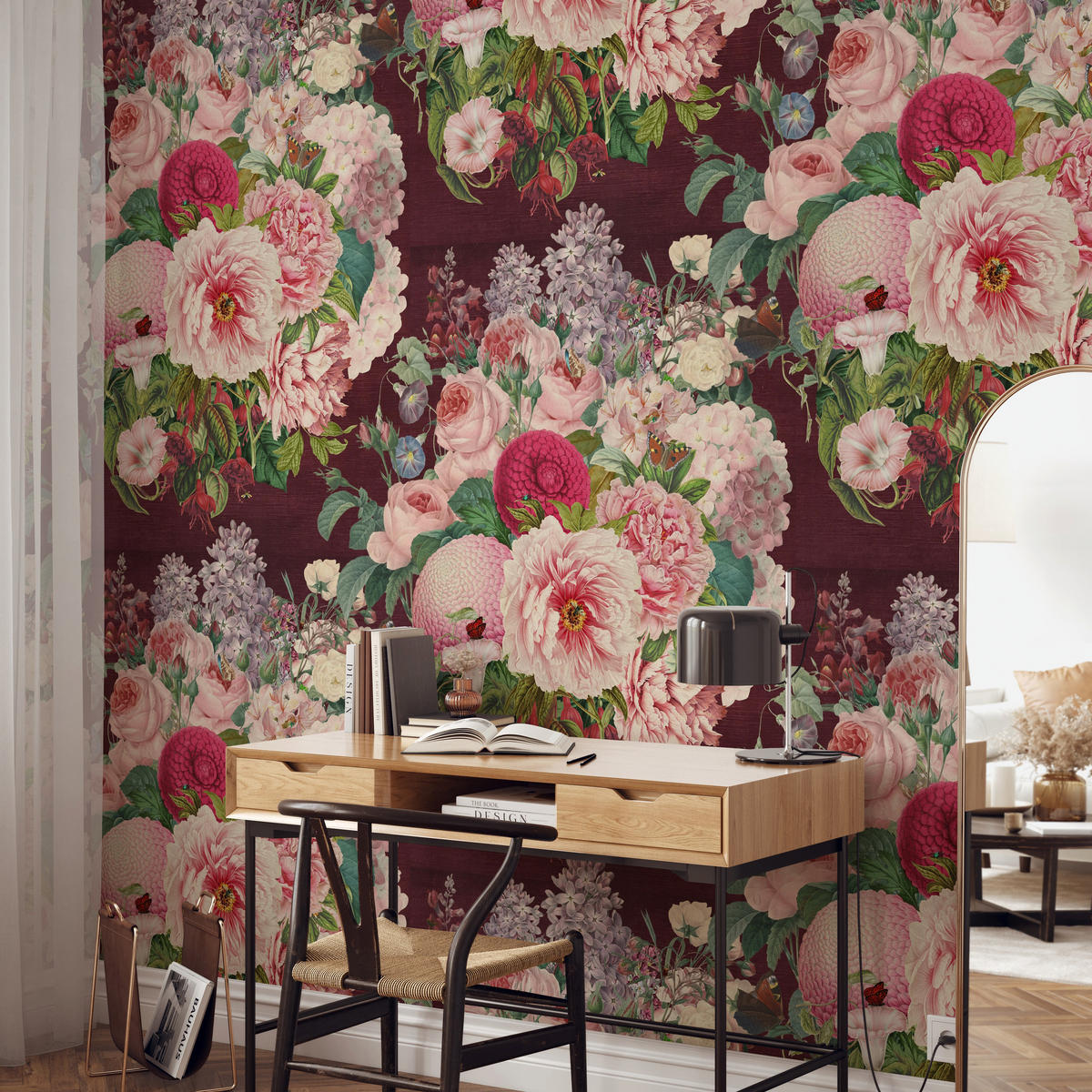 TAPETE Floral aus echtem Papier, 200x280cm, 8 Bögen - Lila, Papier (280/200cm) - WALLPAPERS4BEGINNERS