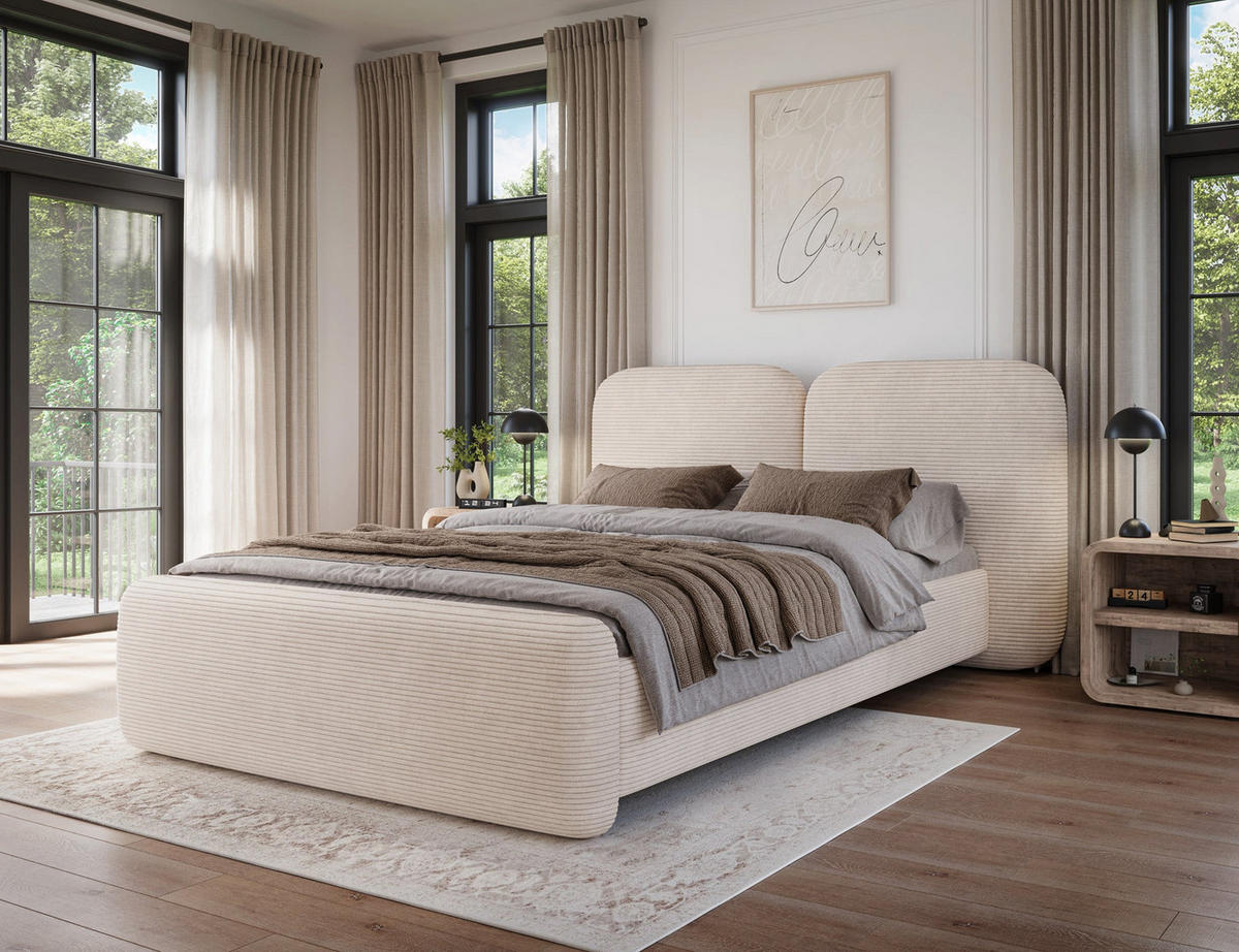 POLSTERBETT Ollival 160x200 cm mit Bettkasten und Metallrahmen – Modernes Designbett ohne Matratze - Beige, Kunststoff (160/200cm) - Wohnideebilder