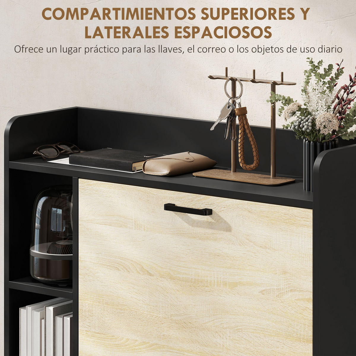 SCHUHSCHRANK,SCHMAL 2 Türen 3 Seitenablagen für 15 Paar,natur-schwarz - Schwarz, Holzwerkstoff (83/90.5/24cm) - Vallsero