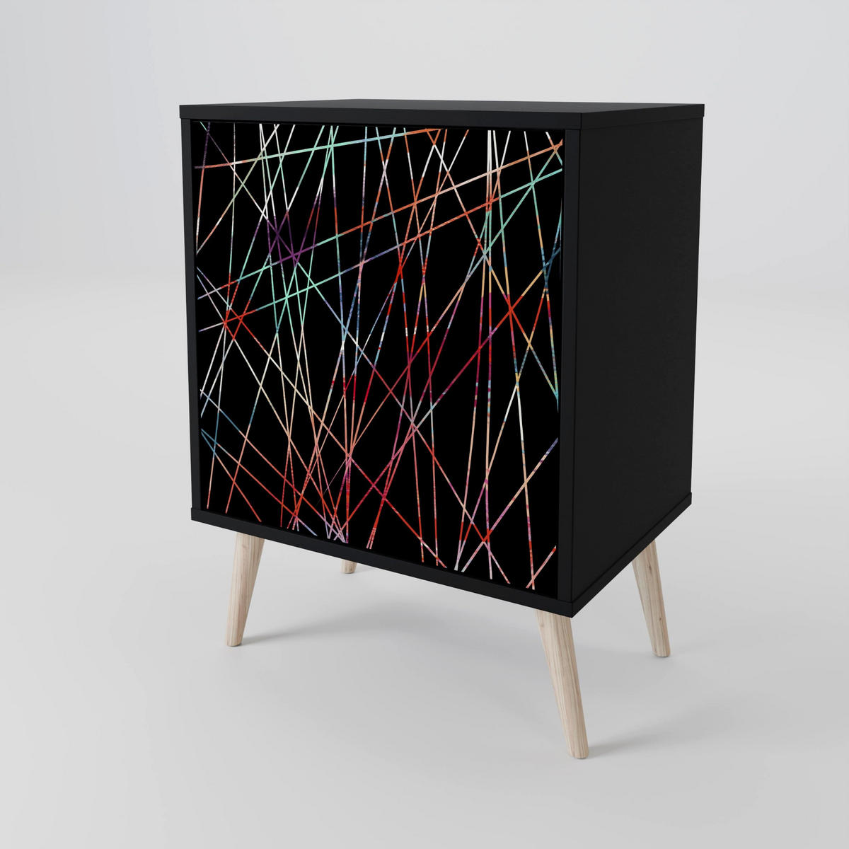 SIDEBOARD LUMINOUS SNARE, Schwarz, 57,5x42x75,5 cm, Goldfarbene Metallfüße - Goldfarben/Multicolor, Holzwerkstoff/Metall (57.5/75.5/42cm) - SpaceRebels