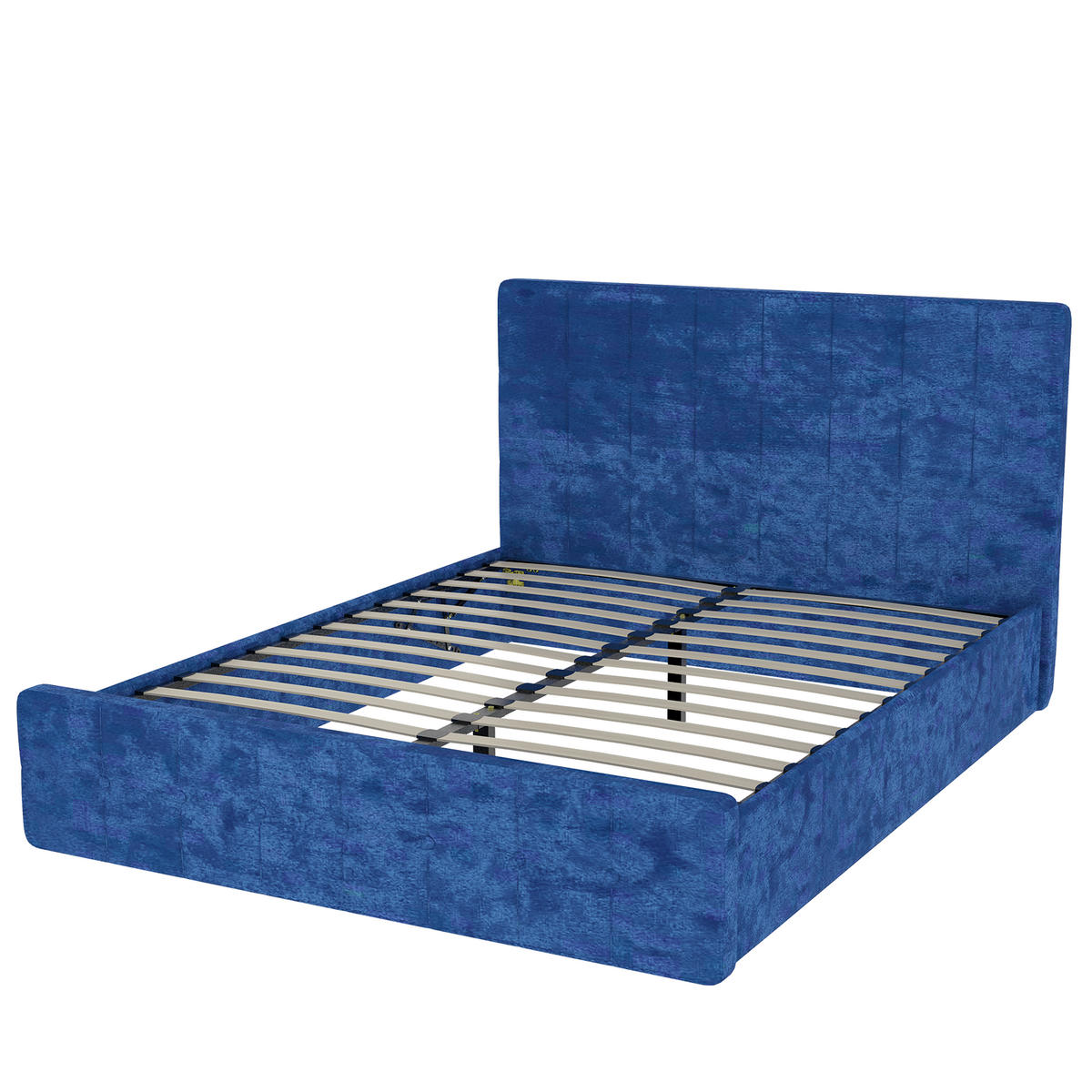 BETT mit Kopfteil 160x200 cm Blau Flannelette - Blau, Metall (160/200cm) - Meubliv