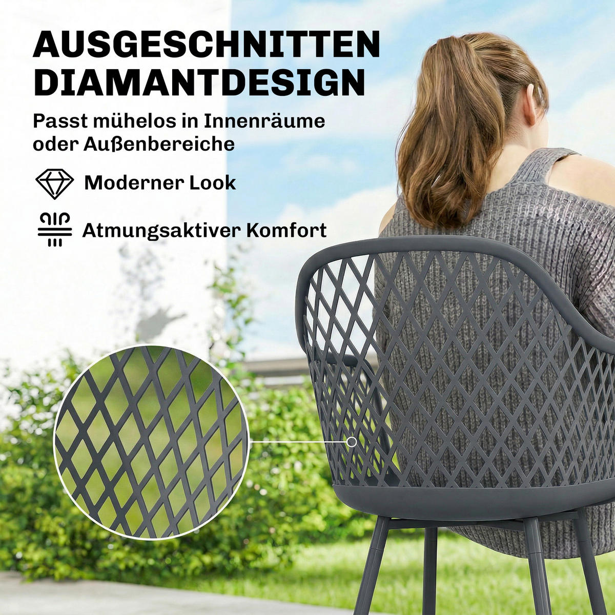 GARTENSTUHL 4er Set UV-beständige Gartenstühle aus Kunststoff mit Armlehne Rückenlehne 56 x 51 x 84 cm Dunkelgrau - Dunkelgrau, Metall (56/84/51cm)