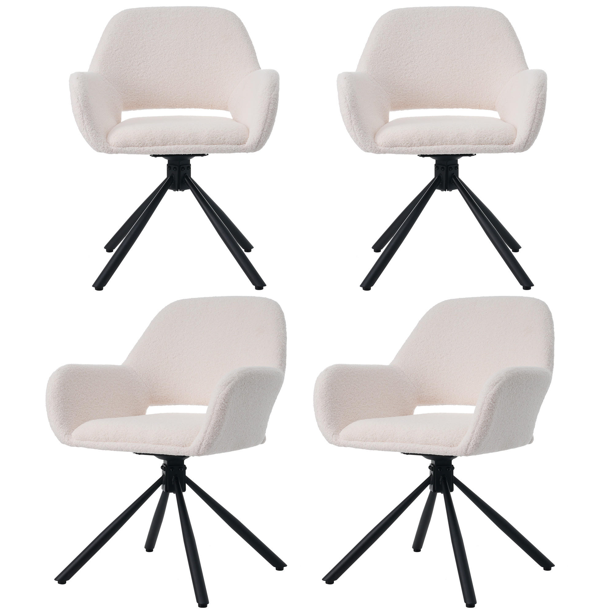 ESSZIMMERSTUHL 4er Set Drehbar Sherpa Weiss Armlehnen - Weiß, Holz (61.6/80/60.6cm) - FLIEKS