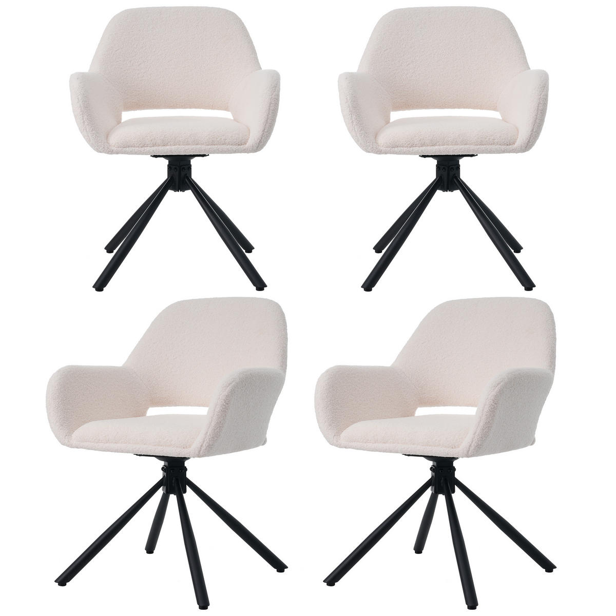 ESSZIMMERSTUHL 4er Set Drehbar Sherpa Weiss Armlehnen - Weiß, Holz (61.6/80/60.6cm) - FLIEKS