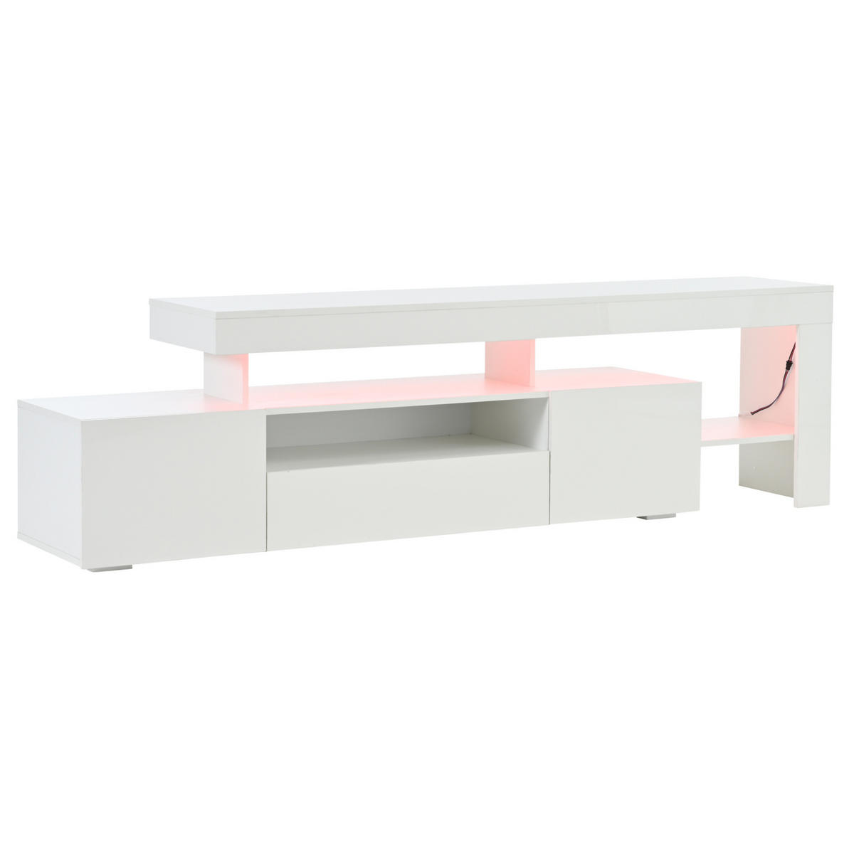 TV-LOWBOARD aus Spanplatte 192x37x53 cm Weiß mit LED-Beleuchtung, Hochglanzfront und 3 Klapptüren - Weiß, Holzwerkstoff (192/53/37cm) - Modfu