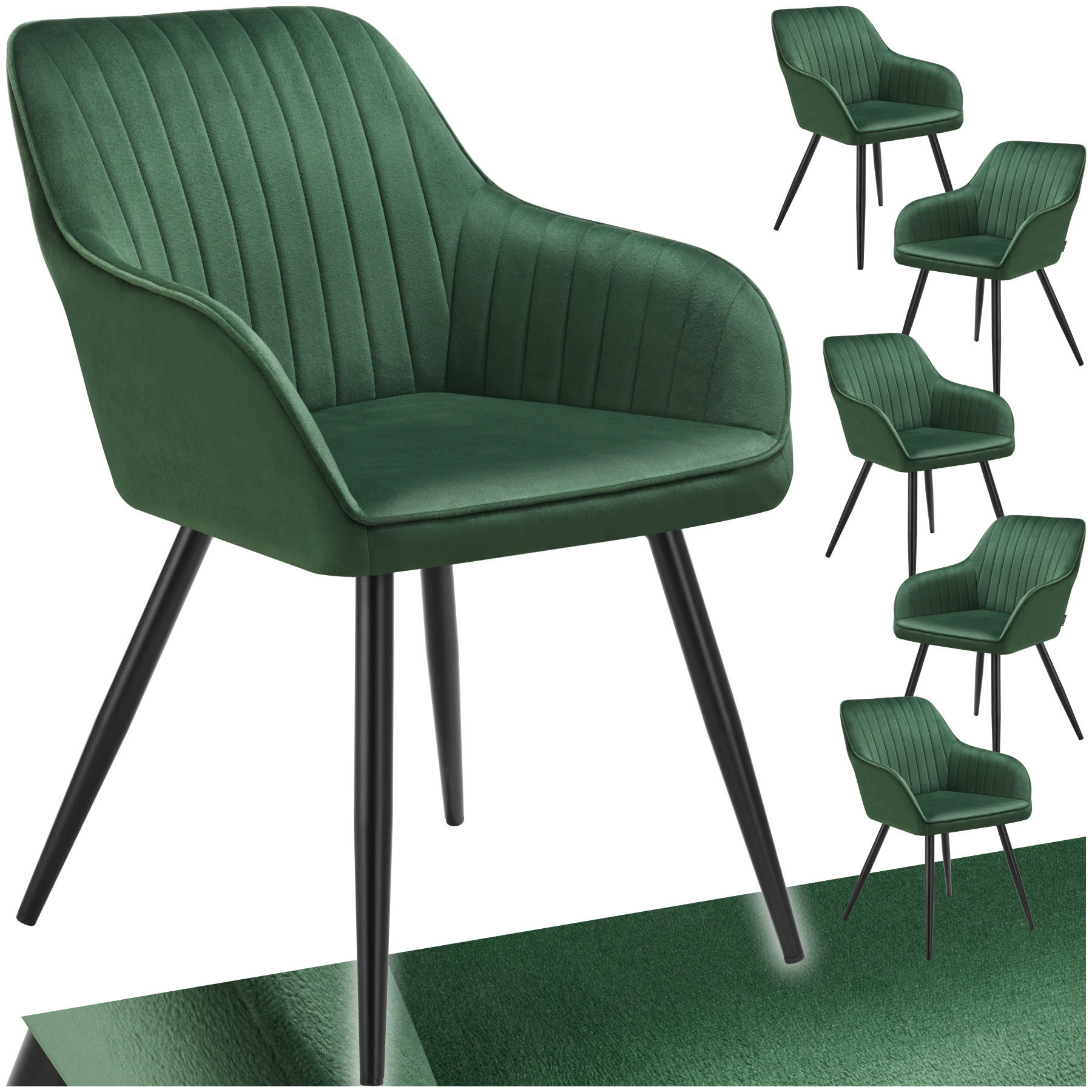 ESSZIMMERSTUHL 6er Set Marilyn 58 x 62 x 82 cm dunkelgrün/schwarz - Dunkelgrün/Schwarz, Metall (58/82/62cm) - tectake
