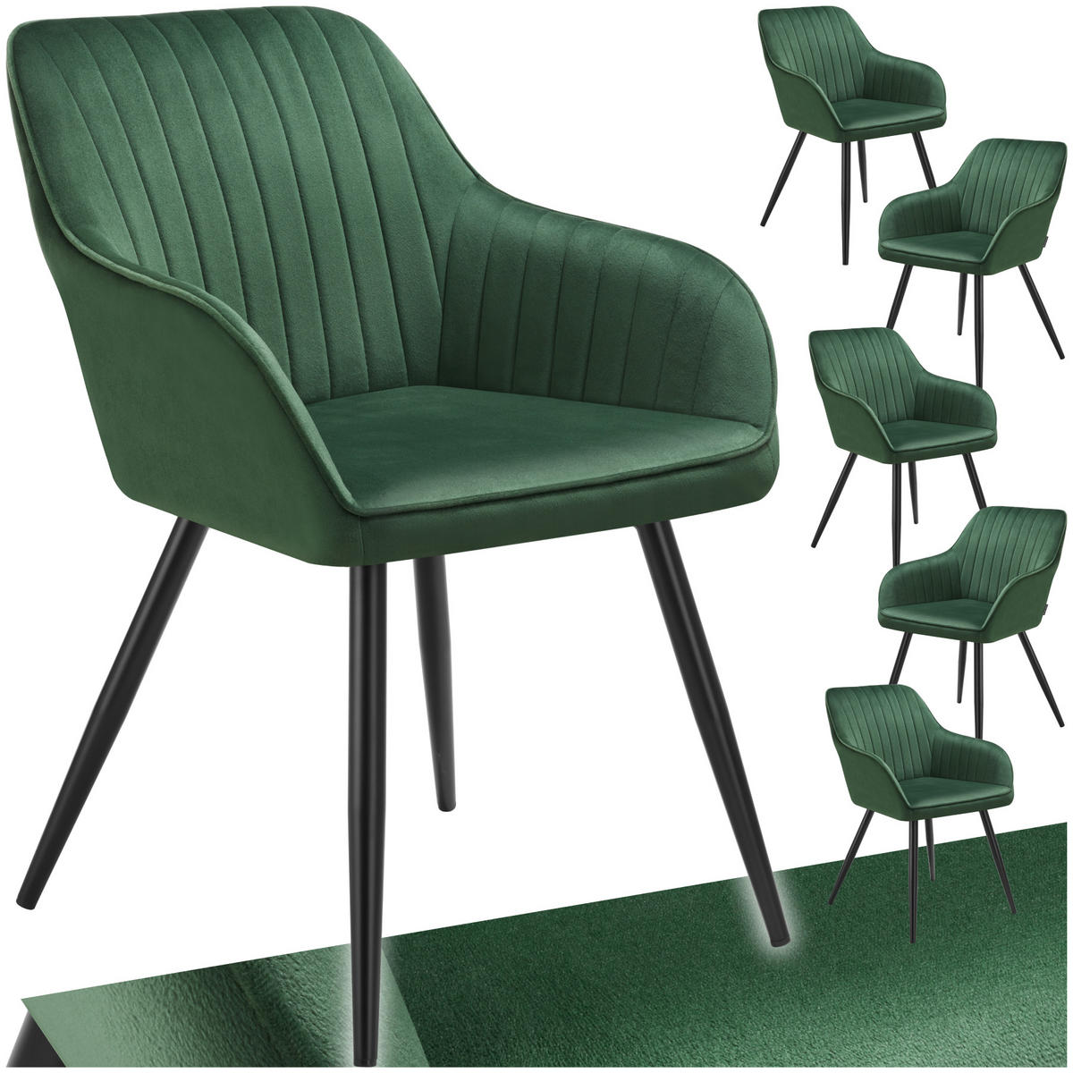 ESSZIMMERSTUHL 6er Set Marilyn 58 x 62 x 82 cm dunkelgrün/schwarz - Dunkelgrün/Schwarz, Metall (58/82/62cm) - tectake