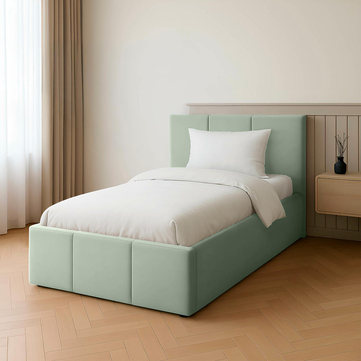 POLSTERBETT für Schlafzimmer Bett mit Stauraum Mint 90x200cm Kopfteil 120cm - Grün, Holzwerkstoff/Metall (90/200cm) - Muralo