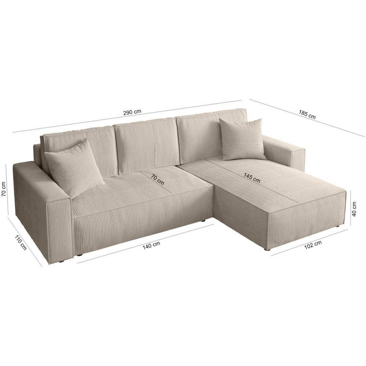 ECKSOFA Parys L Creme - Creme/Schwarz, Kunststoff/Textil (290/185cm) - Beautysofa