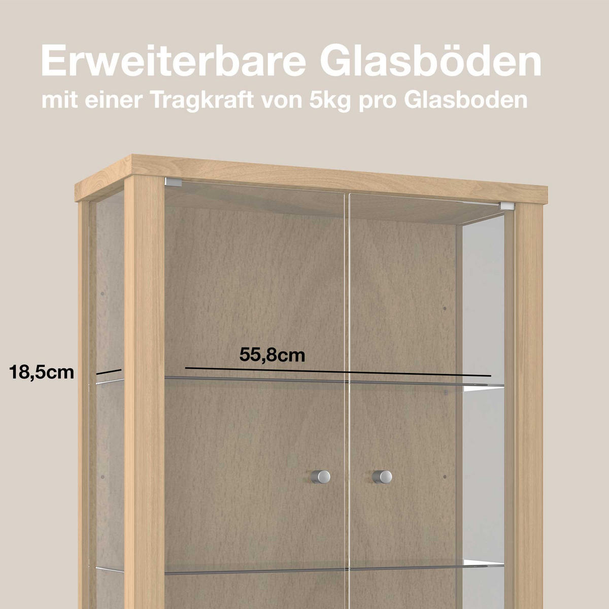HÄNGEVITRINE 25/60/80 cm mit 2 höhenverstellbaren Glasböden - Transparent/Silberfarben, Glas/Holzwerkstoff (60/80/25cm) - K-Möbel