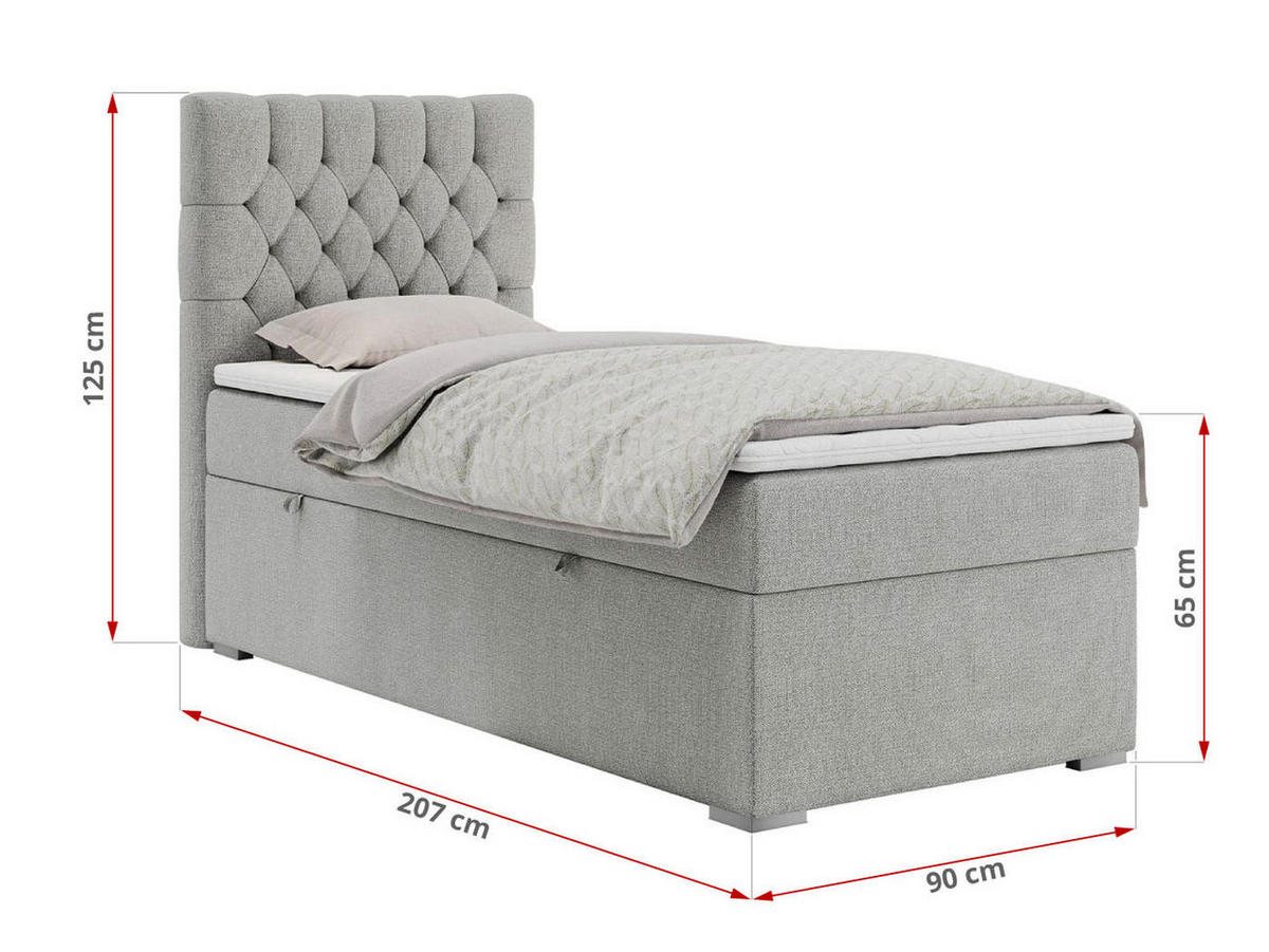 BOXBETT PERA 90/200 Hellgrau Struktur - H3 - Rechts Seite - Hellgrau, Holz/Textil (90/200cm) - MKS