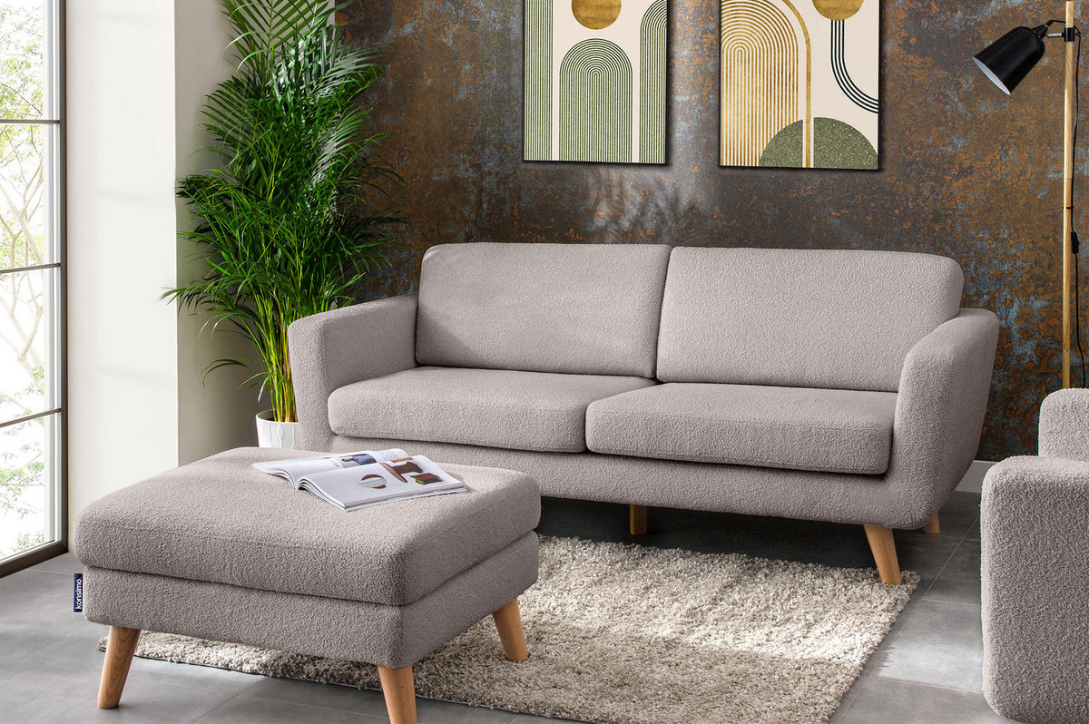 SITZHOCKER TAGIO Pouffe, hellgrau - Hellgrau/Braun, Buchenholz/Textil (65/46/80cm) - KONSIMO®