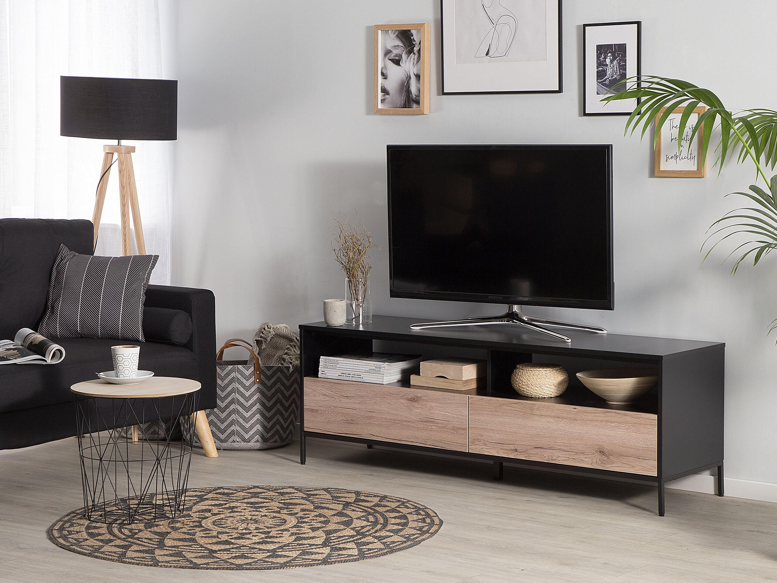 TV-MÖBEL Schwarz, Hellbraun SYDNEY 42/150/52 cm - Schwarz, Holzwerkstoff (150/52/42cm) - Beliani