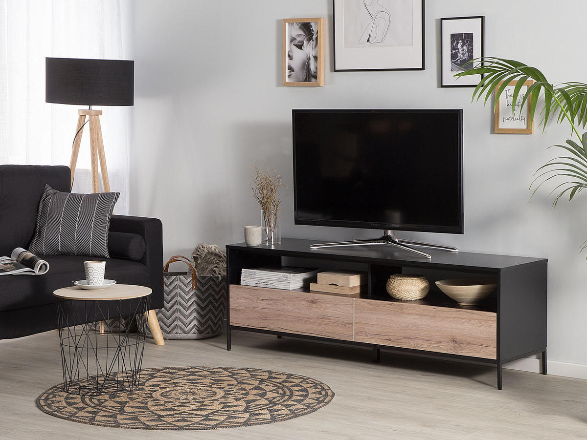 TV-MÖBEL Schwarz, Hellbraun SYDNEY 42/150/52 cm - Schwarz, Holzwerkstoff (150/52/42cm) - Beliani