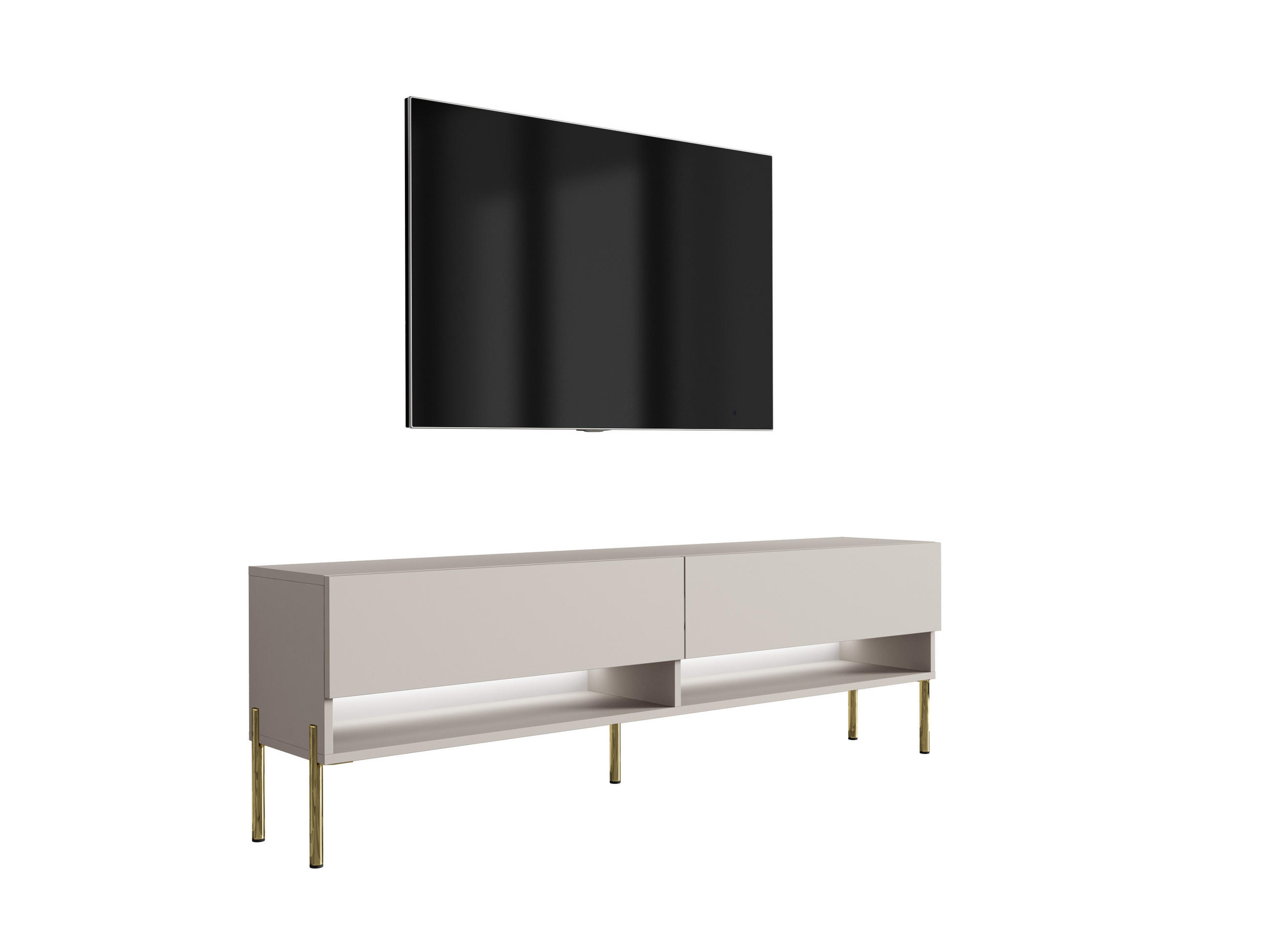 TV-LOWBOARD 170 cm Kaschmir, gerade goldene Beine, weiße LED, 170 × 32 × 52 cm - Beige, Holzwerkstoff (170/52/32cm) - 3XE LIVING