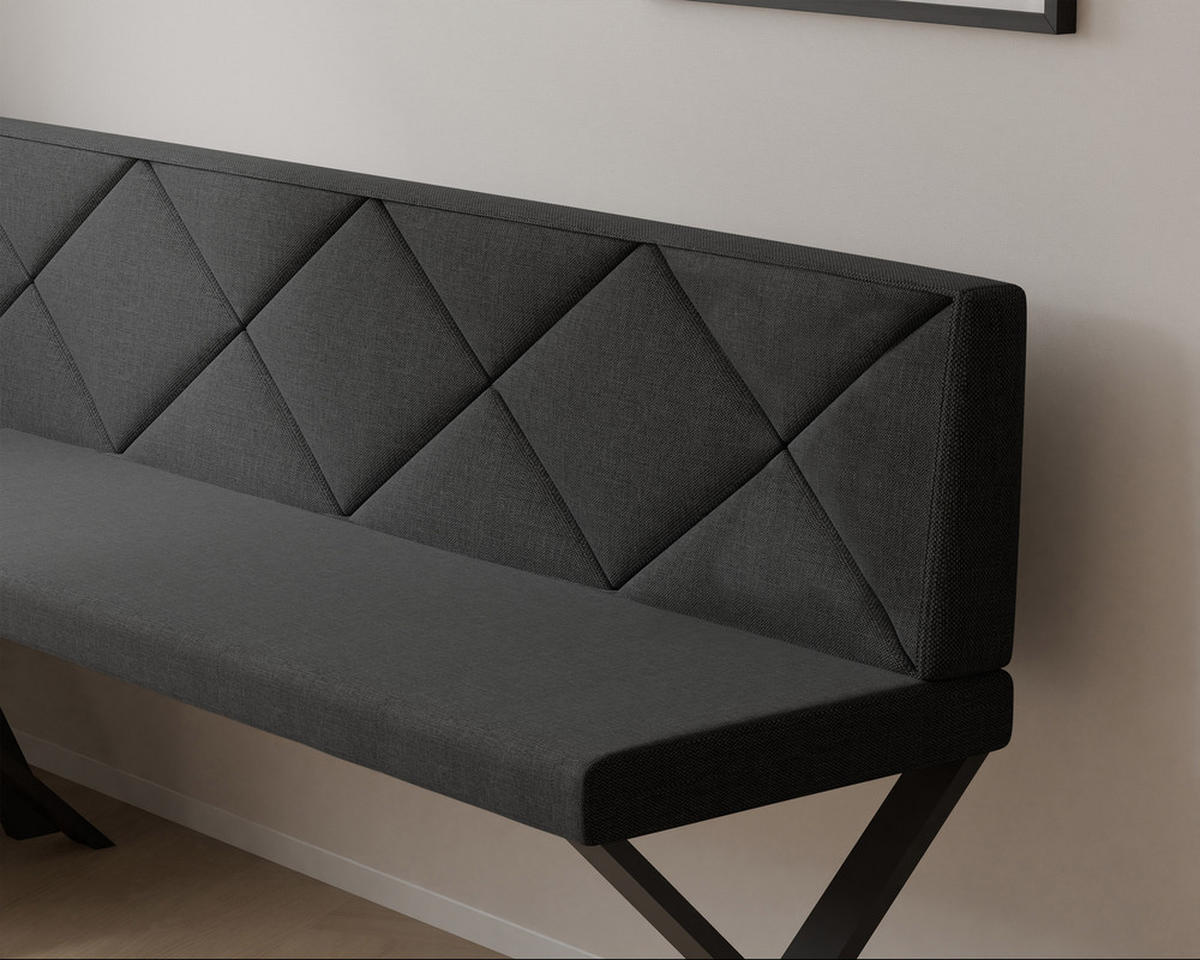 ECKBANK links VERO X Webstoff gesteppt, 142/196 cm Anthrazit - Anthrazit, Textil/Metall (142/196cm) - Idohome