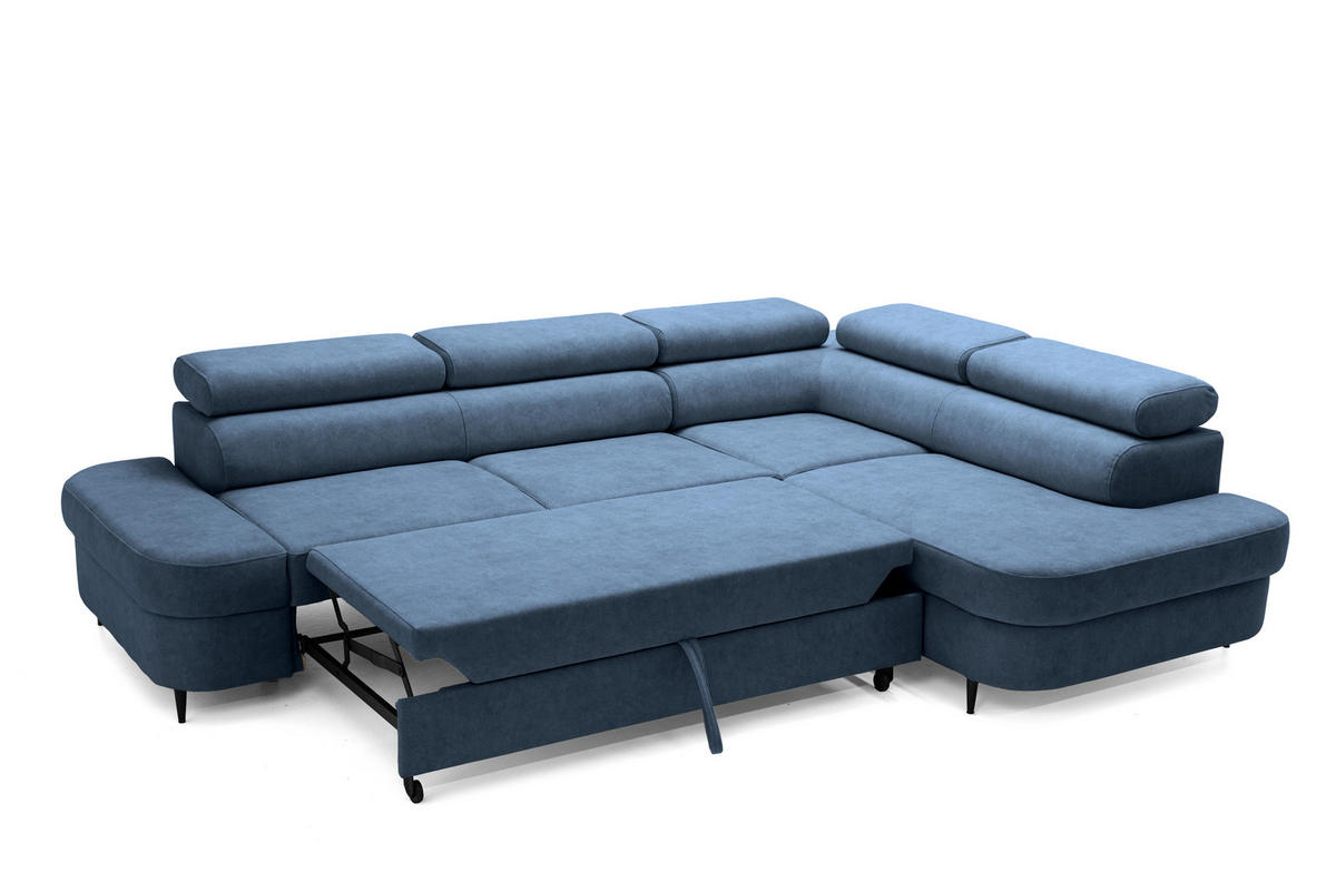 ECKSOFA PRIAM L Rechts mit Schlaffunktion 125x195 Velours Blau - Blau/Schwarz, Holz/Textil (203/275cm) - Muffo