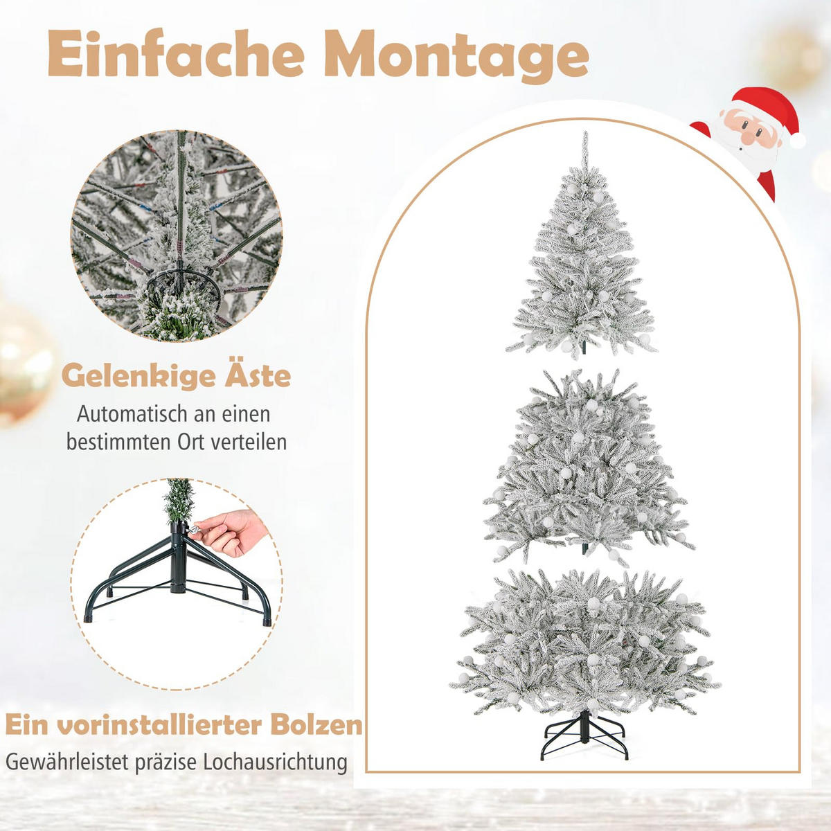 WEIHNACHTSBAUM mit Beleuchtung und Schnee Fernbedienung und Timer 180 cm weiß - Weiß, Metall (180cm) - COSTWAY