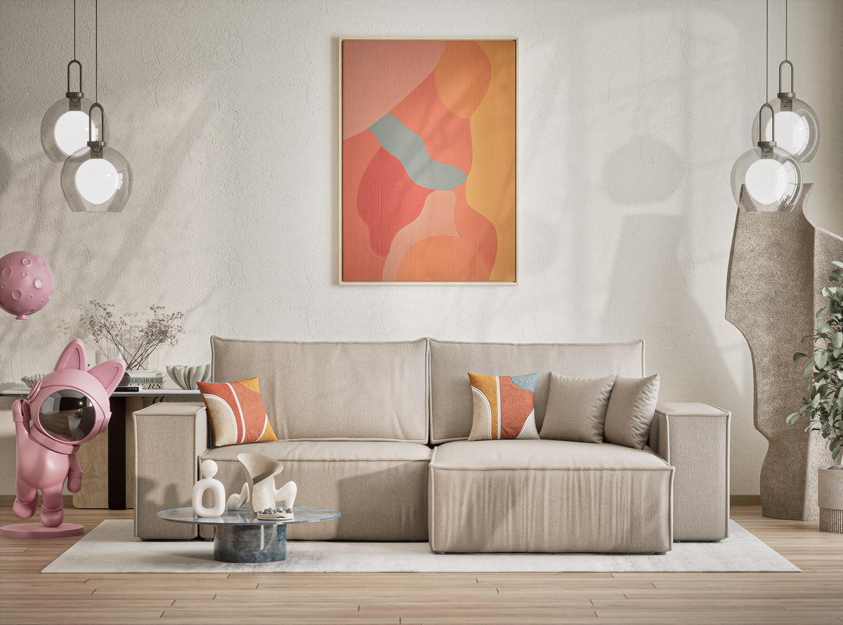ECKSOFA MIT SCHLAFFUNKTION Zaya Beige Webstoff - Beige/Schwarz, Holz/Holzwerkstoff (255/148cm) - Maison de Reve