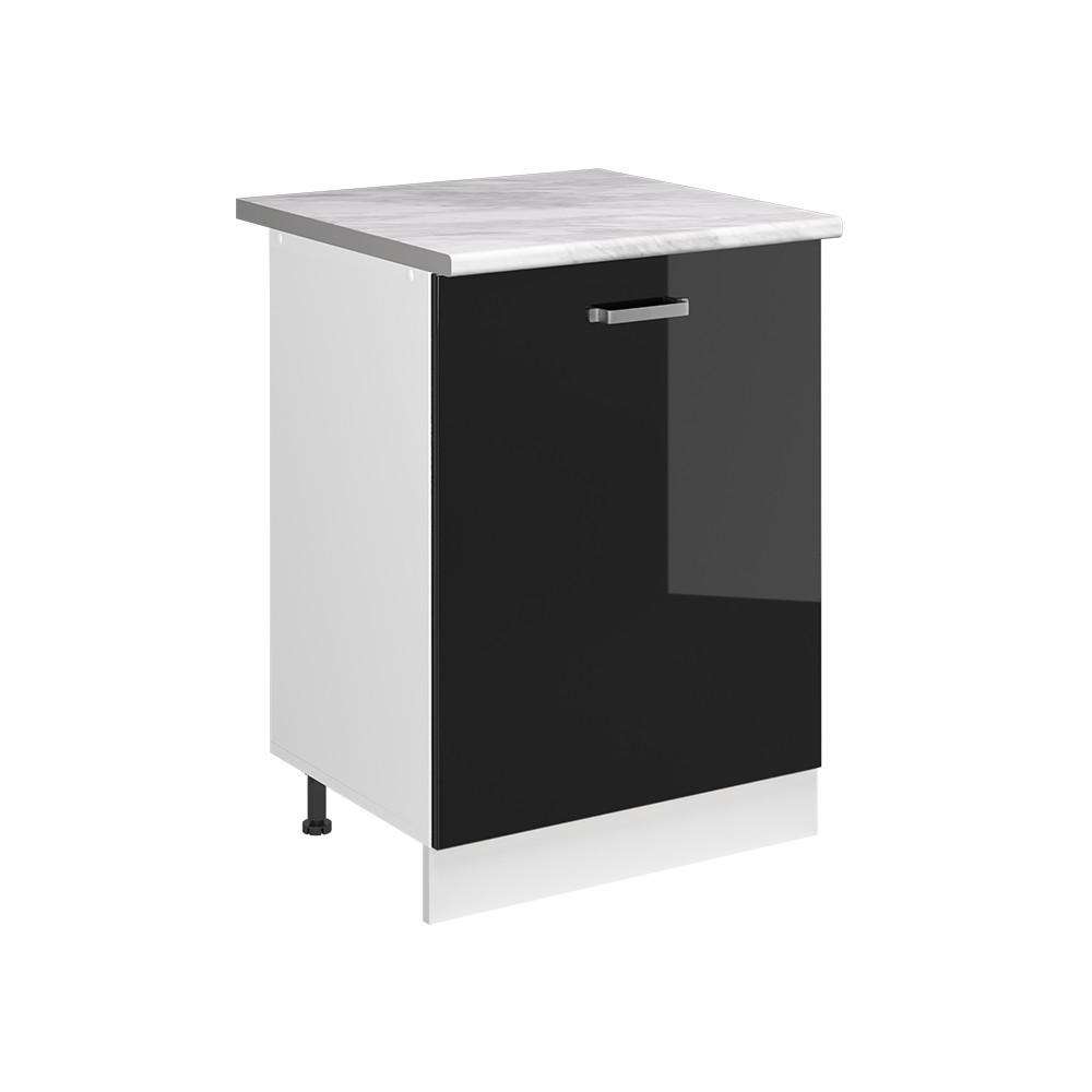 KÜCHENUNTERSCHRANK R-Line, Schwarz Hochglanz/Weiß, 60 cm mit 1 Tür Arbeitsplatte Marmor - Schwarz Hochglanz/Weiß, Holzwerkstoff (60/81.6/60cm) - Vicco