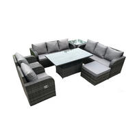 GARTENSET MIT BEISTELLTISCH Polyrattan Outdoor 9-Sitzer - Dunkelgrau/Grau, Glas/Kunststoff - Fimous