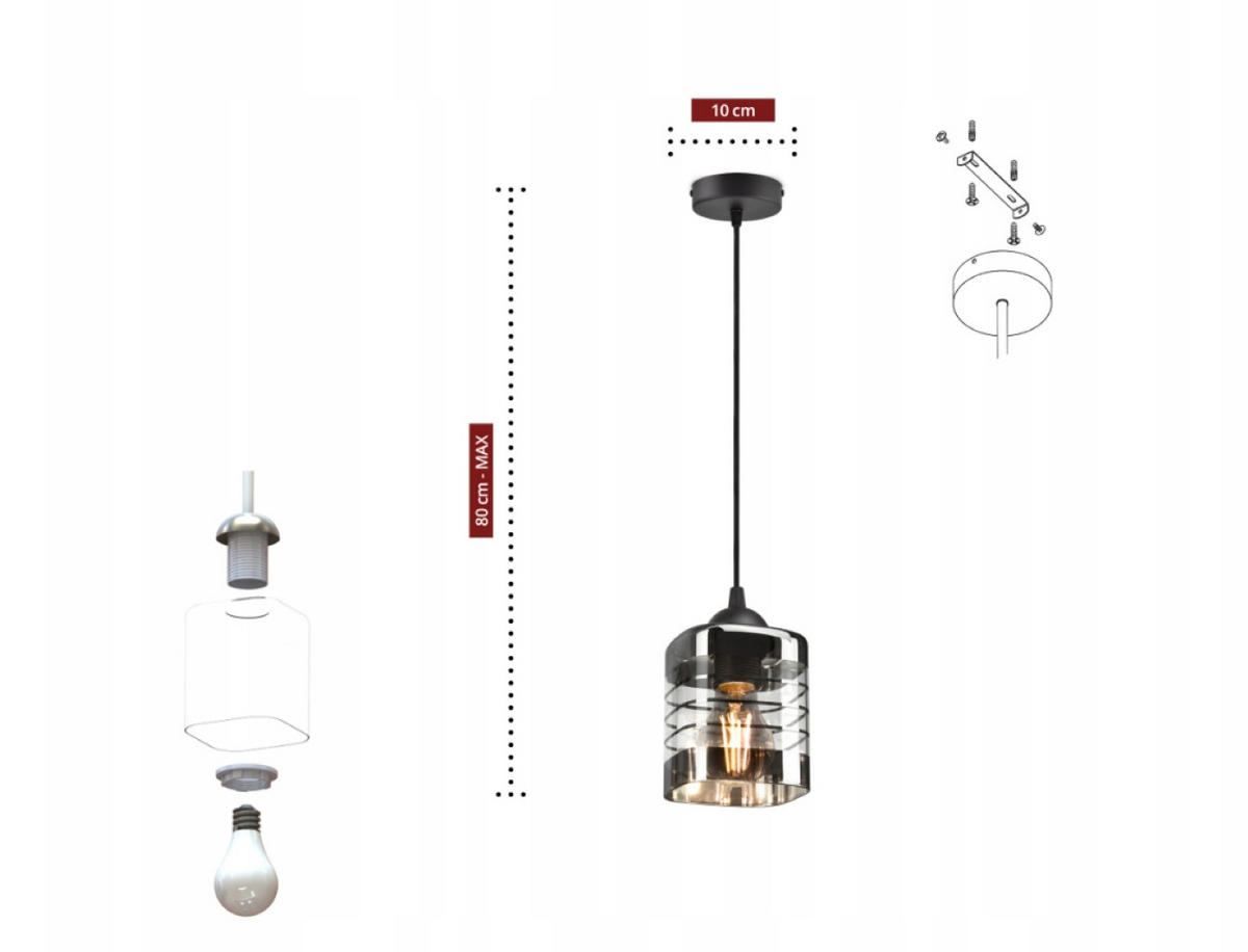 PENDELLEUCHTE TRAGLAS - Transparent/Schwarz, Glas/Metall (10/10/80cm) - kiki design
