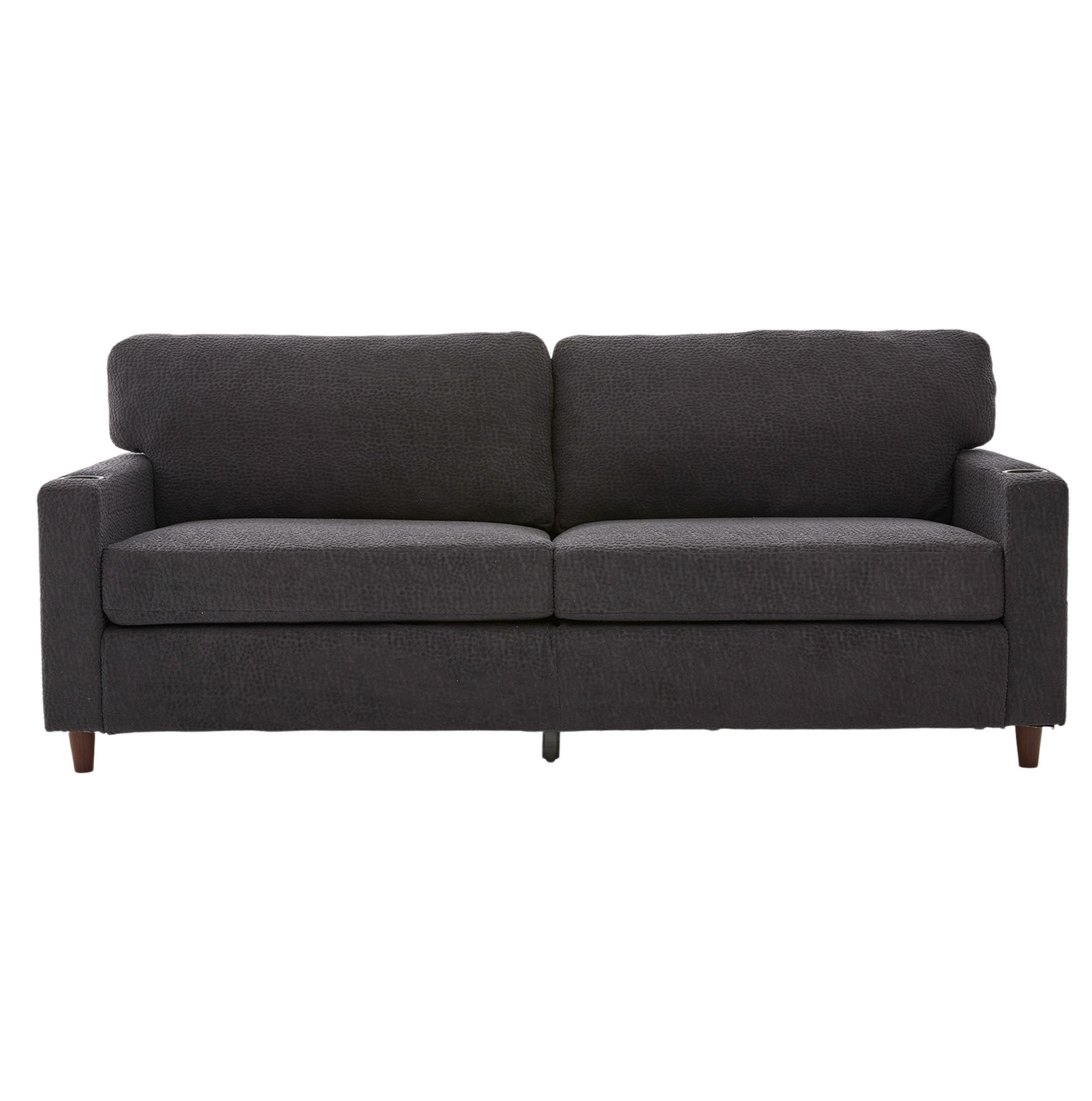 SOFA Zweisitzer Chenille dunkelgrau mit USB-C LED-Ambiente & Getränkehaltern 203/77,5/86 cm - Dunkelgrau, Textil (203/86/77.5cm) - OKWISH