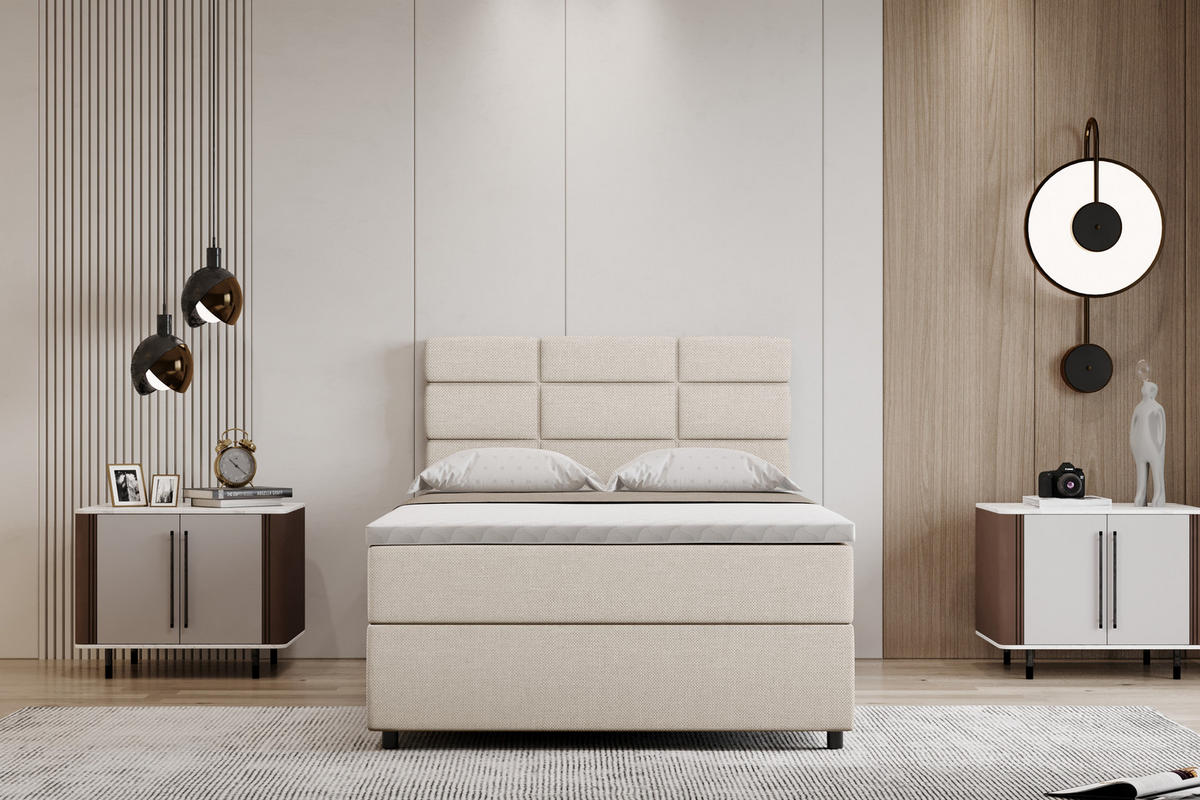 BOXBETT Reve 120 x 200 cm mit Bettkasten und Lattenrost ohne matratze - beige - Beige, Holz (120/206cm) - Panda Möbel