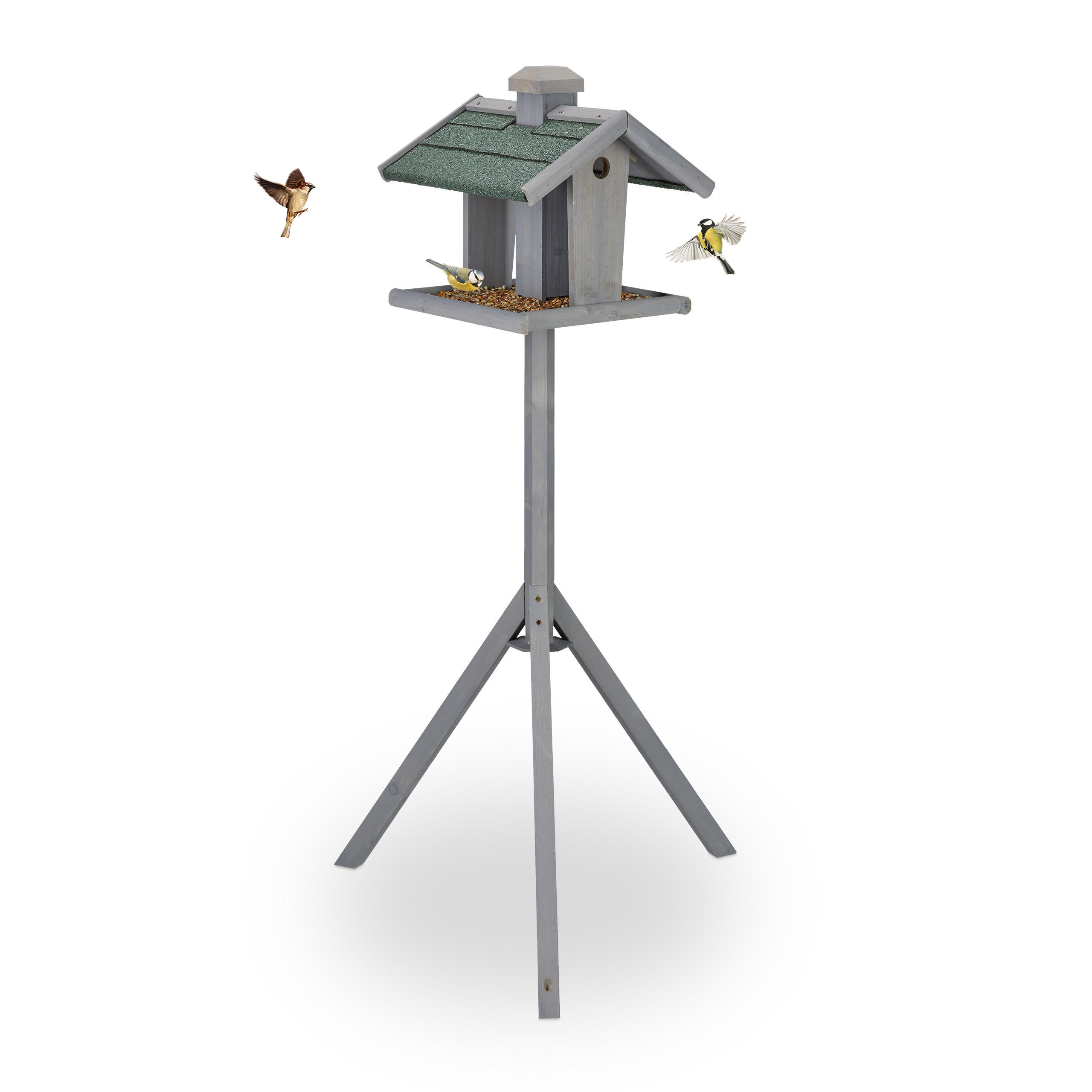 VOGELFUTTERHAUS - Grau, Holz (67/135/56cm) - Relaxdays