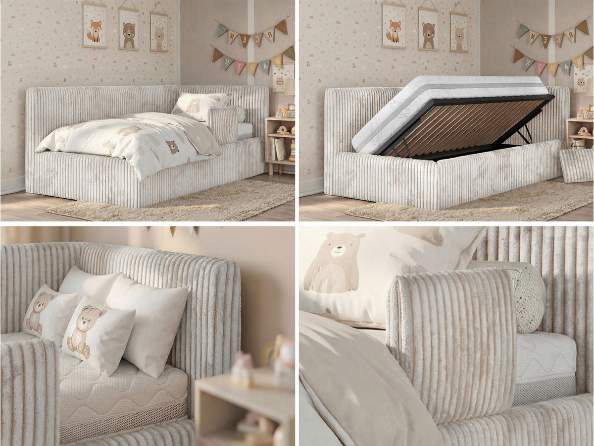 POLSTERBETT TILVO ALTA 90/200 - Beige Cord - Multitaschenfederkernmatratze - Rechts - Beige, Textil (200/90cm) - MKS