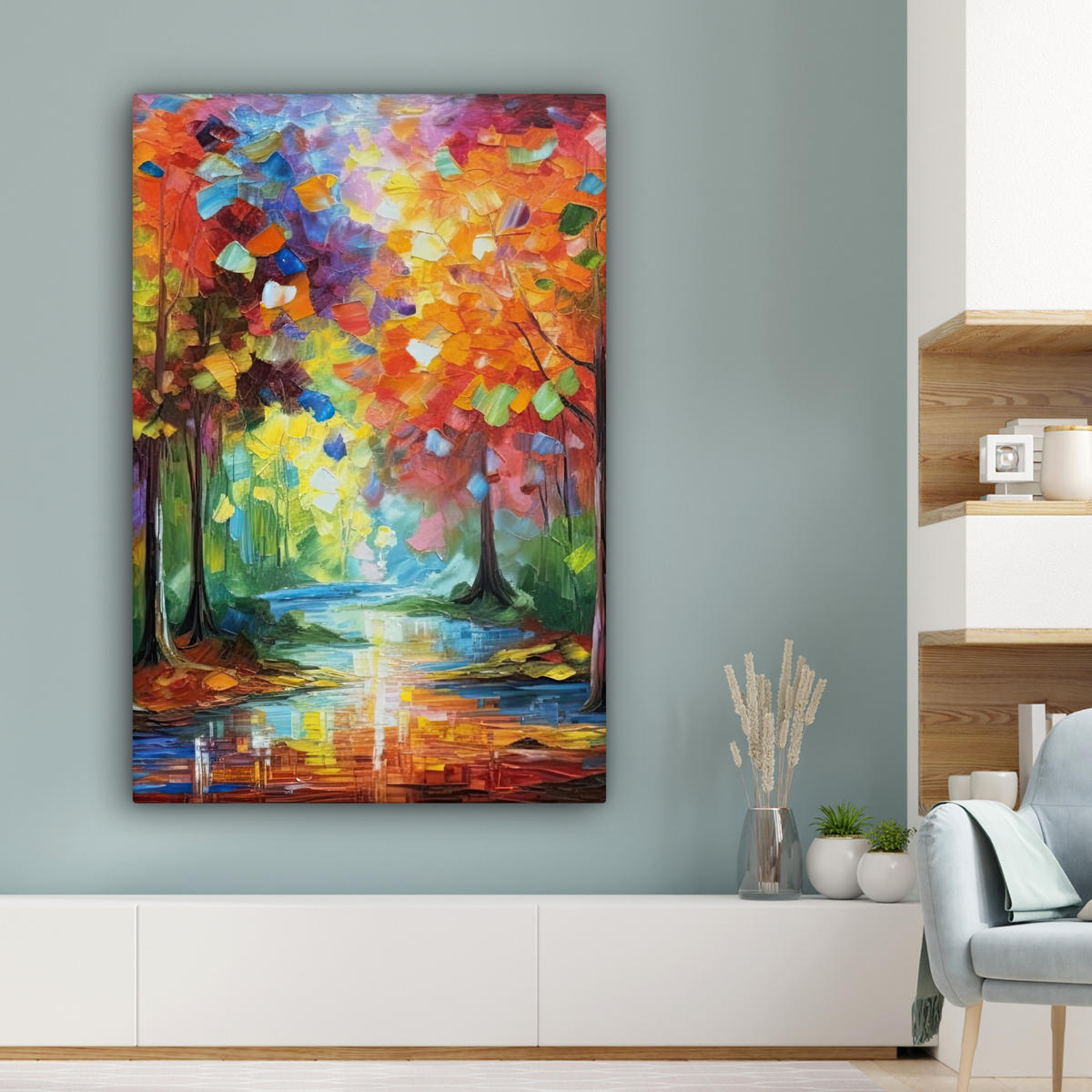 LEINWANDBILD Landschaft - Wald - Farben - Natur Deko XXL 80x120 cm - Multicolor, Textil (80/120cm) - MuchoWow