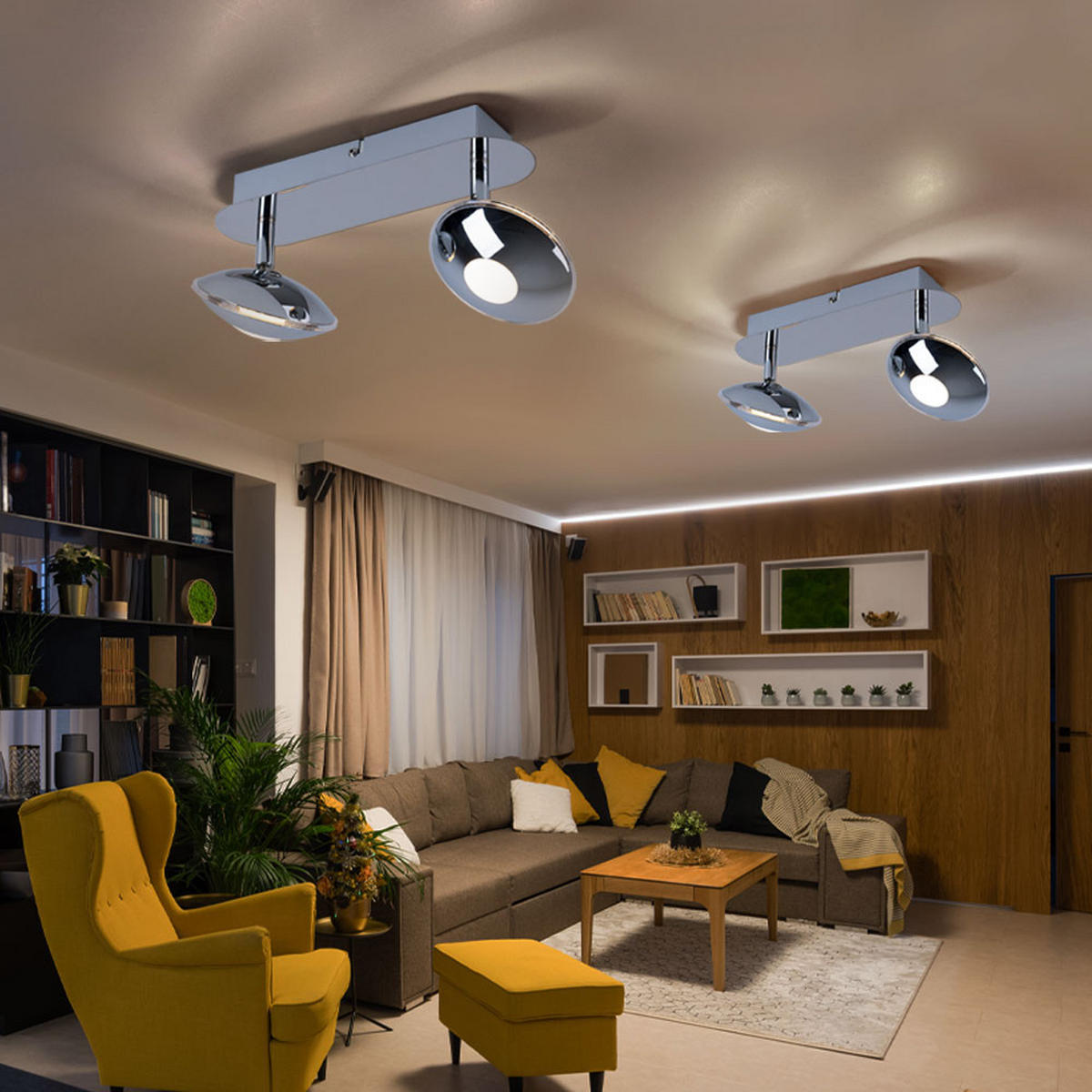 LED DECKENLEUCHTE Chrom Silber satiniert 2 flammig - Silberfarben, Metall (25/11/15cm) - Globo Lighting