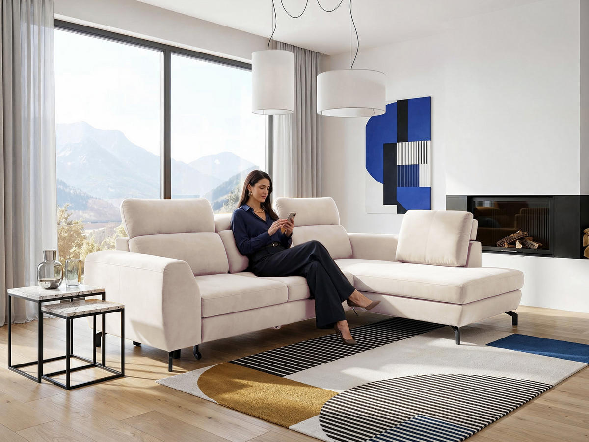 ECKSOFA ANTE Rechts, mit Schlaffunktion und Bettkasten, Beige - Beige, Textil/Metall (266/184cm) - Idohome