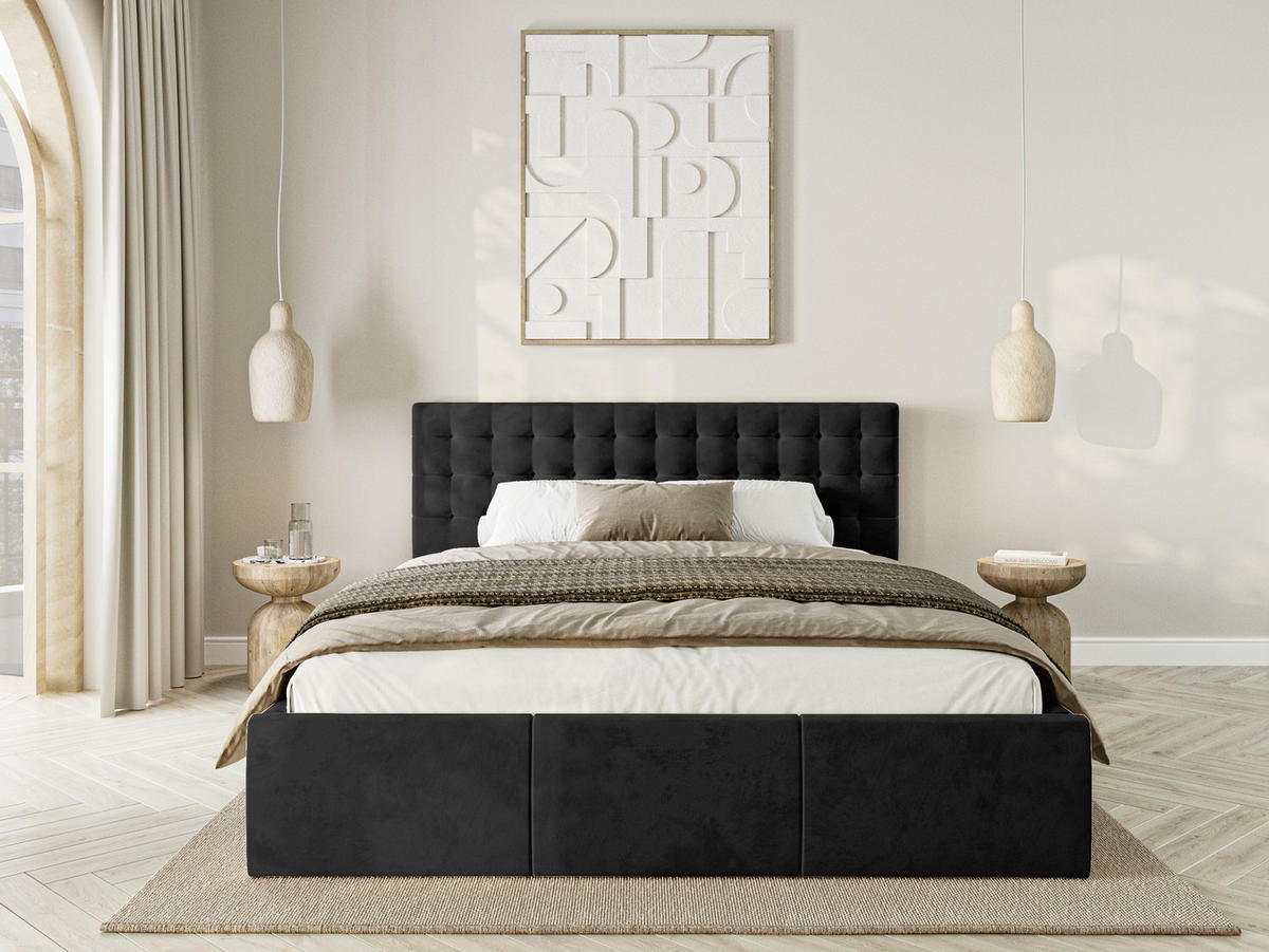 POLSTERBETT Lindos 120x200 cm, Schwarz - Schwarz, Textil (120/200cm) - Fedve