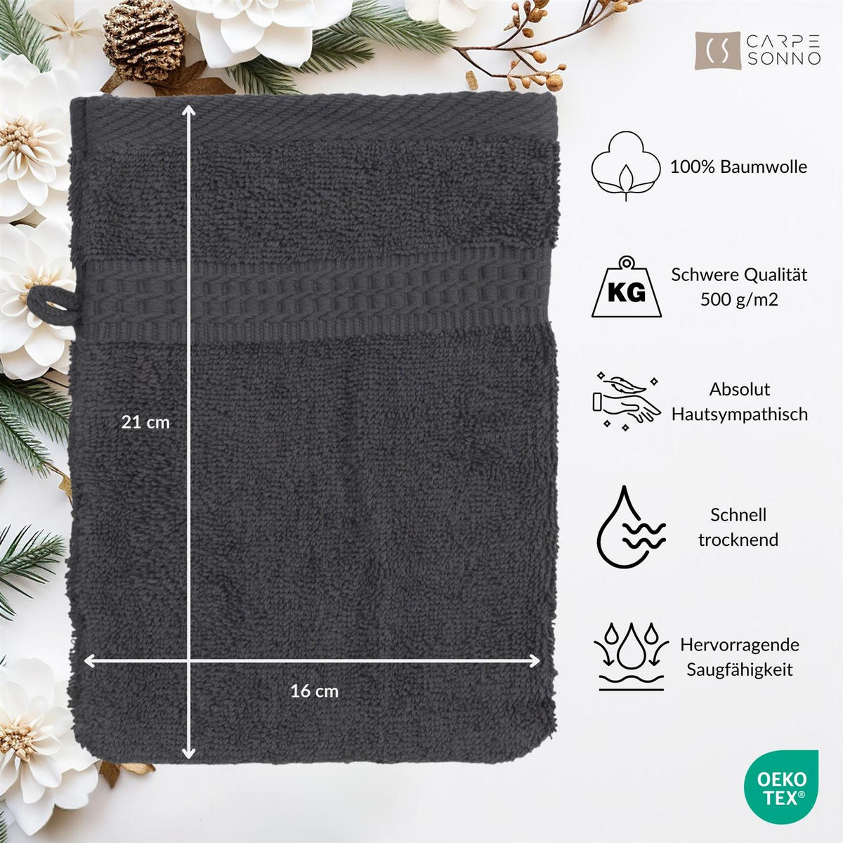 WASCHLAPPEN 16x21 cm aus 100% Baumwolle 500g/m2, 10er Set Waschhandschuhe Royal Blau - Blau, Textil (16/21cm) - Carpe Sonno