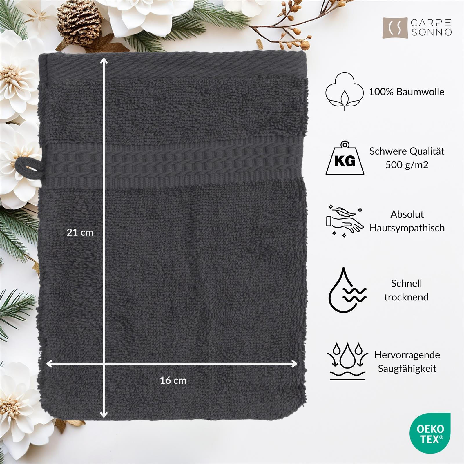 Thumbnail - Carpe Sonno Waschlappen, Petrol, Textil, Uni, Rechteckig, 16x21 cm, Oeko-Tex® Standard 100, Badtextilien, Waschlappen