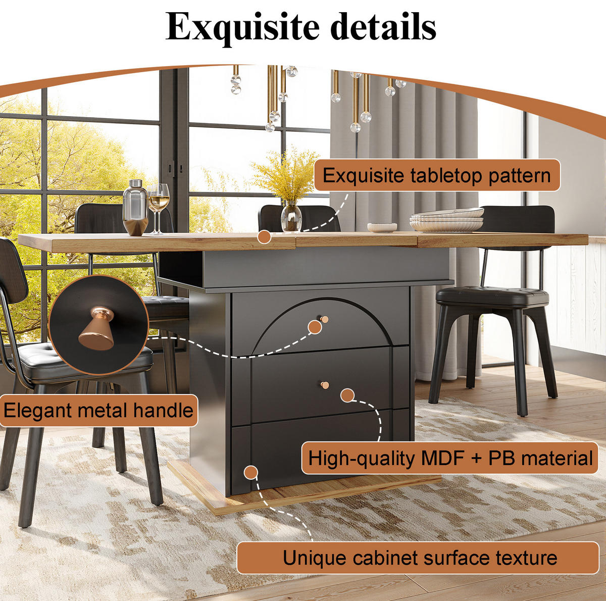 ESSTISCH 110-140/75/80 cm aus MDF mit Stauraum - Schwarz, Holzwerkstoff (110/80/75cm) - OKMYHOME