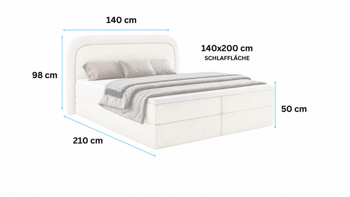 BOXBETT Bonito mit Topper 140x200 Creme - Creme, Textil (140/200cm) - Luxkor24