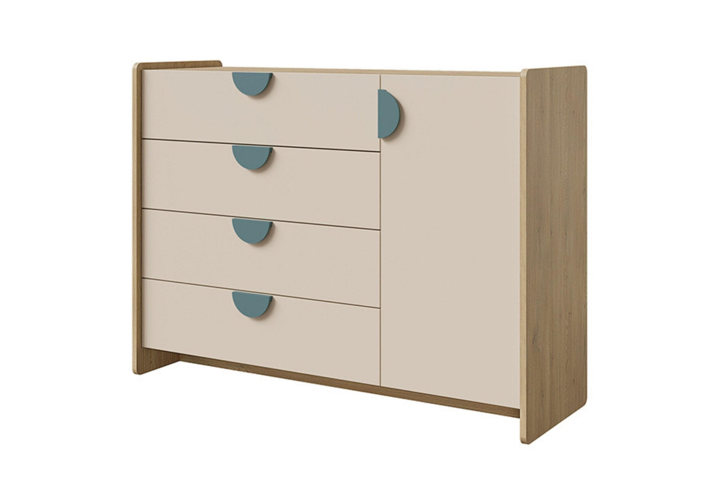 KINDERKOMMODE LEXO 09 123/91/40 cm in Eiche Cremona/Macadamia/Meeresblau - Blau/Eichefarben, Holzwerkstoff (123/91/40cm) - Deine Möbel 24