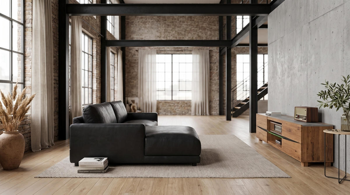 ECKSOFA MARLIN Schwarz Lederfaserstoff - Schwarz, Leder/Kunststoff (262/168cm) - KAWOLA